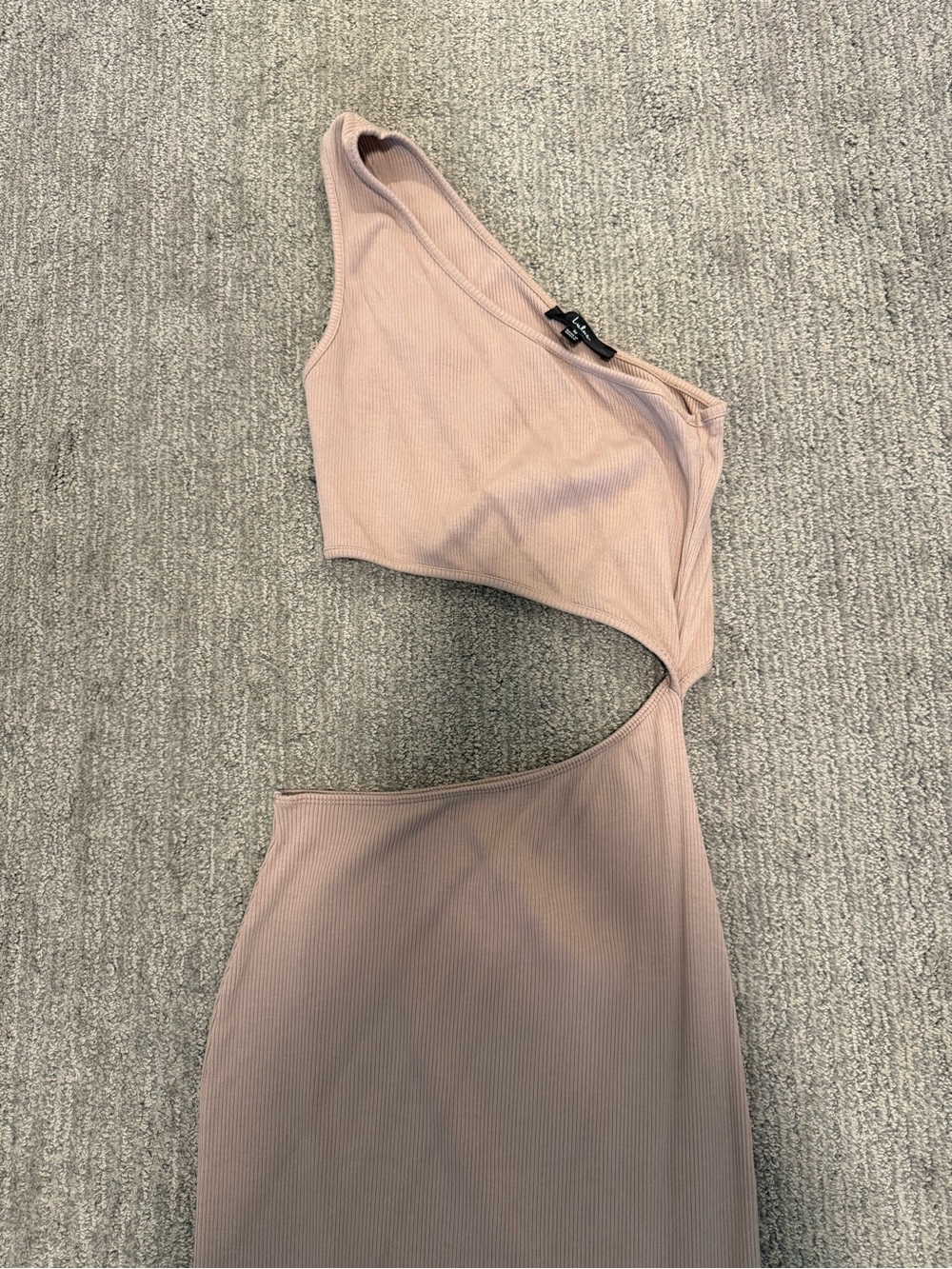 Lulus Spice Things Up Taupe Ribbed One-shoulder Cutout Midi Dress - Size M - Picture 4 of 6